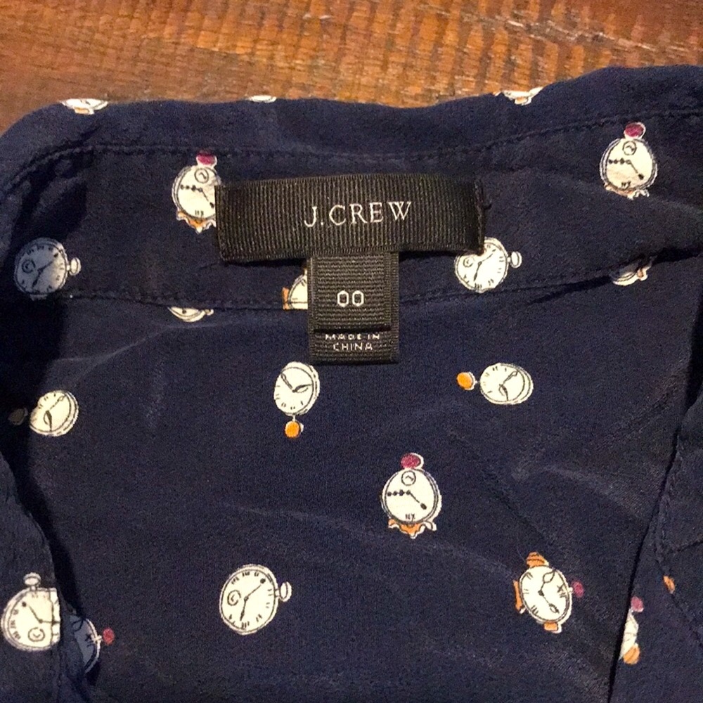 Final Price- J CREW 100% Silk Clock Print Blouse - Picture 5 of 9